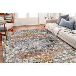 Tapis Lavable Taupe Antid&eacute;rapant Pour Salon Et Salle &Agrave; Manger, 214 X 153 Cm - Neuf