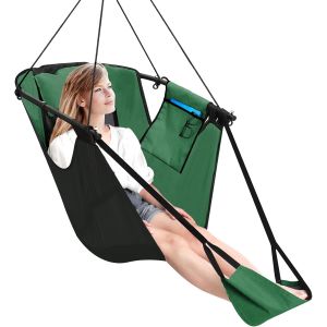 Ulteronixshop-Si&egrave;ges Suspendus Repose-Pieds,Cadre M&eacute;tallique en Forme de U Chaise Hamac,Tissu Oxford Durable Teslin Chaise Balan&ccedil;oire avec Poche Lat&eacute;rale Oreiller Mousqueton Soutien Solide et Respira - Neuf