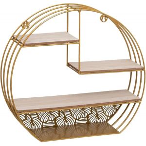 Étagère Murale Ronde en Bois et métal Doré - Neuf