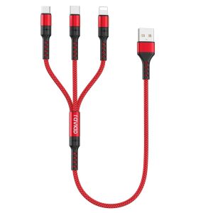 Câble Chargeur Multi Embout Court [50Cm], 3 En 1 Câble Universel Cable Multi Chargeur De Chargement Avec Lightning+ Usb C+ Micro Connecteur Pour Iphone, Samsung Galaxy, Huawei, Oneplus- Rouge - Neuf