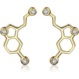 Kal-0.2ct Geometrique Molecule Sérotonine Boucles D'oreilles Taille Rond Cubique Zircon En Argent 925 Plaqué Or Jaune Plaqué Or Rose - Neuf
