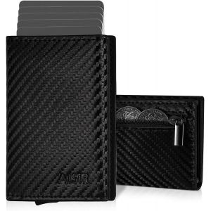 Portefeuilles Homme,Porte Cartes,Portefeuille Slim Pour Homme,Mini Wallet Avec Pince À Billets,Portefeuille Avec Compartiment À Monnaie¿Noir De Carbone¿ - Neuf