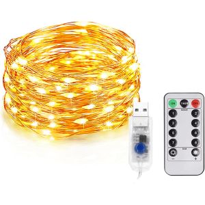 JGD-Guirlande lumineuse &agrave; DEL, 8 modes, aliment&eacute;e par USB, fil de cuivre, guirlande lumineuse avec t&eacute;l&eacute;commande, lumi&egrave;res LED de 10 m pour ext&eacute;rieur, int&eacute;rieur, arbre de No&euml;l, f&ecirc;te de mariage - Neuf