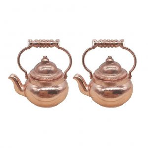 Ensemble de 2 mini th&eacute;i&egrave;res en laiton &agrave; l'&eacute;chelle 1:12 pour d&eacute;coration de cuisine de maison de poup&eacute;e - Accessoires miniatures r&eacute;alistes en or rose - Neuf