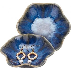 Lot De 2 Plateaux À Bijoux En Céramique, Support À Bagues En Forme De Feuille De Lotus, Plateau À Bibelots En Porcelaine, Assiette À Bibelots Décorative, Plat À Tremper En Porcelaine Pour Bagues Et Colliers - Neuf
