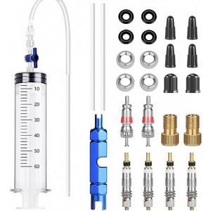 LETNERNY-Kit De Valve Tubeless Outil De Retrait De Noyau De Valve Outil D'Injection De Liquide De Réparation De Pneu Sous Vide De Vélo Adaptateur De Valve De Vélo 60 Ml - Paquet De 26 - Neuf