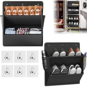 Cauc-Lot De 2 Range-Chaussures Avec Ruban Adh&eacute;sives, Murale &Eacute;tag&egrave;re Profondes Poches Grandes, Rangement Chaussure Suspendu Gain Place, Organisateur Pour Porte Camping-Car & Placard (Noir) - Neuf