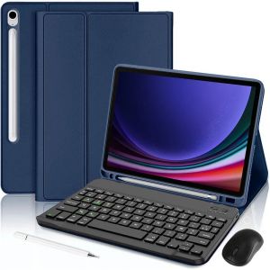 Coque Clavier pour Samsung Galaxy Tab S9, Bleu Marine avec Souris Sans Fil, Stylet et Clavier Bluetooth - Neuf