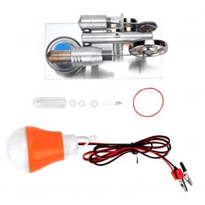 Mini-generateur de moteur a vapeur Stirling a air chaud en forme de T argente - Neuf