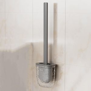 Kal-Brosse Wc En Silicone - Tête De Brosse Flexible Pour Toilettes, Salle De Bain - Avec Long Manche - Montage Mural - Hygiénique - Gris - Neuf