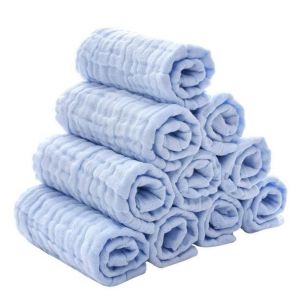 Lot De 10 Lingettes En Mousseline De Coton Naturel Pour B&eacute;b&eacute; - Serviette Douce Pour Le Visage Des Nouveau-N&eacute;s &Agrave; La Peau Sensible - Cadeau De Naissance Id&eacute;al, 30 X 30 Cm (Bleu) - Neuf