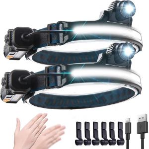 Lampe Frontale Led Rechargeable, Usb Xpg + Cob 10 000 Lumens, Lampe Frontale Avec Capteur Ipx6, Étanche À 270 °, Avec 7 Modes, Pour La Course À Pied, Le Cyclisme, Le Camping, La Randonnée (1) - Neuf