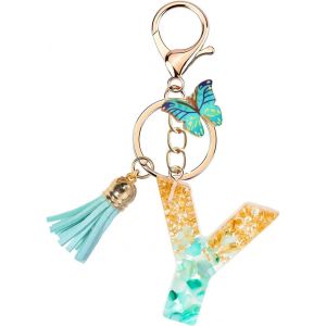 KAL-Porte Clé Femme Nom Lettre Initiale Porte Clef Femme Porte-Clés Fille Keychain Bleu Alphabet Papillon Porte Clé Voiture Cadeaux Copines - Neuf