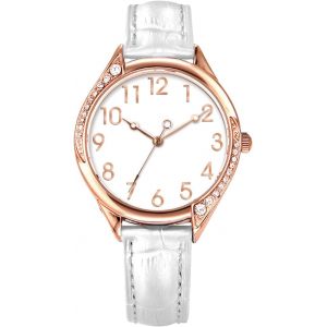 Montre Femme Or Rose Gros Cadran Avec Diamant Cristal Blanc Cuir &Agrave; La Mode - Neuf