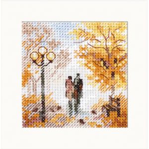 Kit Point De Croix Compt&eacute; "Automne En Ville. Vieux Parc" 7x7 Cm - Neuf