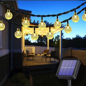 Kal-Guirlande Lumineuse Solaire Extérieure, 30 Led, 8 Modes, Boules De Cristal Solaire, Étanche, Éclairage Pour Jardin, Balcon, Mariage, Fête, Noël (Blanc Chaud) - Neuf