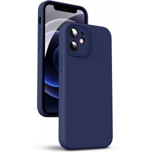 Maa-Coque En Silicone Liquide Pour Iphone 12, [Protection De La Caméra] [Anti-Empreintes Digitales] [Chargement Sans Fil], Étui Housse En Microfibre Intégrée, 6,1"", Bleu Marine - Neuf