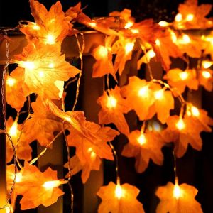 JGD-Guirlande Automne Lumineuse, Guirlande Lumineuse en Feuille D'&eacute;rable, Halloween Decoration, 3 M&egrave;tres 30 LEDs Guirlande Feuilles Automne, pour D&eacute;coration de Thanksgiving, Decoration Murale - Neuf