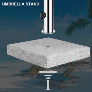 Pied de parasol, Support de fixation pour parasol Ø54 mm en acier inoxydable, Accessoires pour parasols avec 4 anneaux de réduction en PVC (Ø28/38/48 mm) - Neuf
