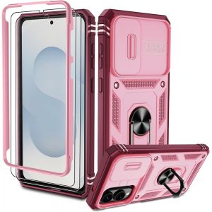 TRAHOO-&Eacute;tui de protection pour Samsung Galaxy S25 Edge, avec 2 films de protection, militaire anti-chocs, r&eacute;sistant aux rayures, rose - Neuf