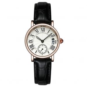 Montre-Bracelet Analogique Ronde A Quartz Sanda Pour Femme, Bracelet En Cuir, Avec Date, Classique (Bracelet Noir) - Neuf