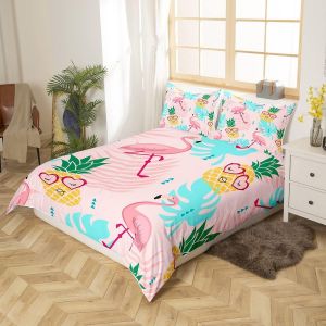 Parure De Lit Homewish Flamingo, Housse De Couette Double, Motif Ananas, Pour Garçons, Adolescents, Enfants, Feuilles De Palmier, Plantes Tropicales, Décoration De Cha - Neuf