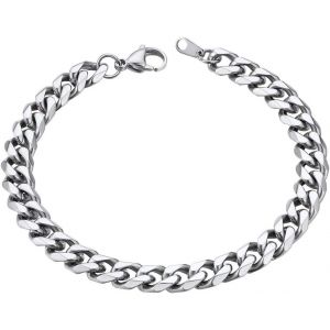 Trahoo-Gourmette Homme Acier Inoxydable Bracelet Cubain Maille Garçon Chaine Poignet [Largueur: 3/6/9/12 Mm-Longeur:16/19 Cm-Argenté/Plaqué Or/Noir]-Cadeau Noël Fête Pères Grâce Valentin Mariage - Neuf