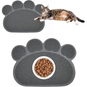 Pvc Durable Chat Chien Tapis De Litière Pour Chats Set De Table Pet Chiots Chaton Bol Aliments Patte Forme Bac Napperon Anti-Glissement (Gris,45 * 60cm) - Neuf