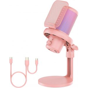 ChenQuanSarl-Vm1 Usb Gaming Microphone Pour L'Enregistrement De Podcasts,Format Pink, Microphone De Studio Pour Pc Avec Sourdine,Annulation Du Bruit,Lumières Rgb,Filet Anti-Projection,Support De Bure - Neuf