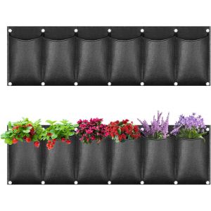 KALANKA-Sac à Plantes Mural, 6 Poches Sacs de Plantation Murale, Sac de Plantation Vertical, Poche Mur Vegetal, Jardin Vertical Exterieur pour Balcon, Extérieur, Jardin, Cour - Neuf