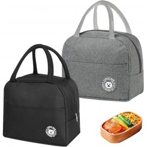 JEXNOVASHOP-2 Pi&egrave;ces Petit Sac Isotherme, 7L Petite Glaciere Souple Isotherme avec Doublure en Feuille D'aluminium, Petite Glaciere Repas Portable Noir et Gris, Mini Glaciere Isotherme pour Pique-Niq - Neuf