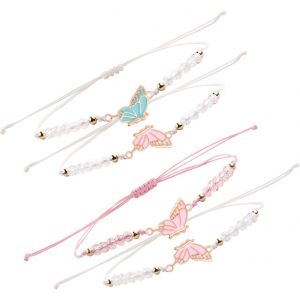 Eryi-Bracelet Amitié Meilleure Amie Cadeau Papillon - Cordon Fait Main, Réglable, D'amitié, Fille - 4 Pcs - Neuf