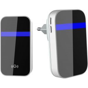 Sonnette sans fil auto-g&eacute;n&eacute;ratrice 150 m&egrave;tres Carillon &eacute;lectronique &eacute;tanche IPX4, 1 r&eacute;cepteur de sonnerie enfichable avec 1 &eacute;metteur cin&eacute;tique, 38 m&eacute;lodies &agrave; 4 niveaux de volume - Neuf