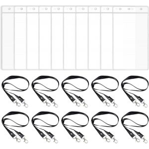 10 Pi&egrave;ces Porte Badges,20,5 x 10,8 cm Porte Badge Tour de Cou,Verticaux Cordon Carte en Plastique Transparent,Tour de Cou Badge avec 10 Noires,Badges et Accessoires pour Les Affaires,Bureau,&eacute;cole - Neuf