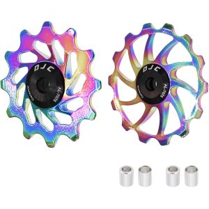 Roues De Poulie En Ceramique Pour Derailleur Arriere Velo Mtb Route 11t A 16t 2 Pieces Guide Noir Oilslick - Neuf