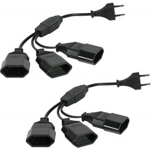 rallonges d'alimentation, Lot de 2 30cm 3 en 1 Câble d'extension de Prise d'extension EU, 0,75 mm² Max. 2.5A/250V Fiche Euro vers Prise Euro pour Ordinateur, TV, PC, Noir - Neuf