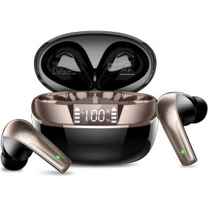 NAERYUTER-Ecouteurs Bluetooth Sans Fil,Ecouteurs Bluetooth 5.4 Stéréo Avec Enc Réduction De Bruit Mic,48H De Lecture Mini Oreillette Sans Fil Avec Écran Led,Ip7 Étanches Casque,Contrôle Tactile,Or No - Neuf