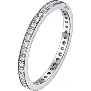 Tianyi-Silvora Bague Fine Argent 925 Strass Anneau Femme Zircon Blanc/Noir Chaine Cercle 3mm Cristal Doigt Fille Annulaire Index Zirconium Rond/Coeur 47/49/52/54/57/59/62/64/67 Cadeau Maman Soeur Cop - Neuf