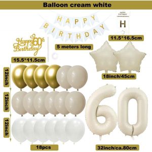 Tianyi-Décoration D'anniversaire 60 Ans Pour Fille Et Garçon - Blanc Et Doré - Décoration De 60 Ans - Neuf