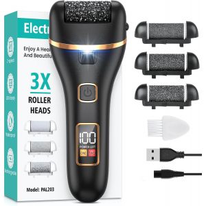 Checarzhn--No1-Rapeuse Pieds Électrique Puissante, Râpe À Pieds Étanche Portable Pour Peau Morte, Rechargeable Rappe Pied Pédicure, 2 Vitesses, 3 Têtes Rouleaux, Avec Affichage Led - Neuf