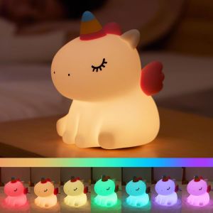 Veilleuse Licorne Pour Enfants, Jolie Veilleuse En Silicone À Intensité Variable Led Spongieuse Rechargeable Pour Filles Et Femmes, Cadeau D'Allaitement, Décoration De Chambre À Coucher - Neuf