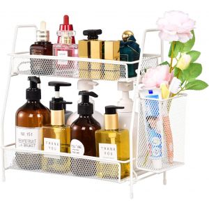 Chenquansarl-Organ Ur De Comptoir Pour Comptoir De Salle De Bain, Organ Urs Et Rangement De Salle De Bain, Organisateur D'étagères À Épices Pour Comptoir De Cuisine Avec Petit Panier (Blanc) - Neuf