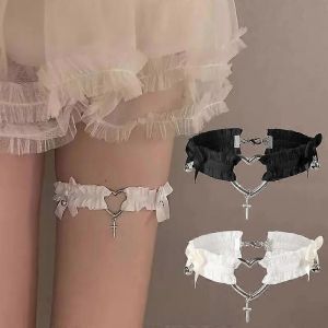Nouvelles Femmes Élastique Pu Cuir Porte-Jarretelles Coeur Jambe Cou Anneau Punk Filles Cuisse Ajustable Stokings Clip Harnais Bretelle - Neuf