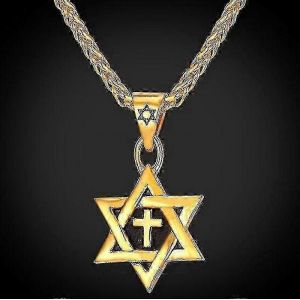 Haute Qualit&eacute; M&eacute;tal Plaqu&eacute; Or &Eacute;toile De David Croix Pendentif Collier Classique Cultiste Juif 2024 Linzero Gift-Good - Neuf
