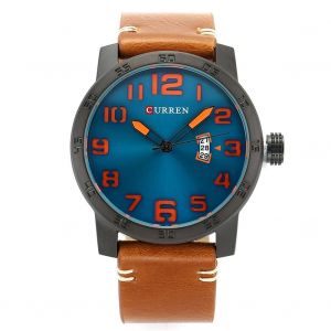 Mode &Eacute;tanche Hommes Montre Calendrier Quartz Montre-Bracelet (Coquillage Noir Surface Bleue Num&eacute;ro Orange) - Neuf