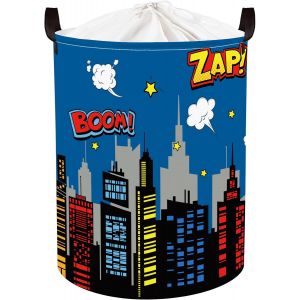MEVRONISSHOP-45L Grand Corbeilles &agrave; Linge Bleu Ville Horizon Pour Gar&ccedil;on Fille avec Poign&eacute;e Paniers &agrave; Linge Sale Repliable V&ecirc;tements Jouets avec Couvercle Pour Salle de Bain Chambre &agrave; Coucher - Neuf