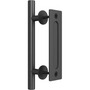 Ensemble de poignées de porte de grange robustes de 30,5 cm, à tirer et à encastrer, design rustique à deux côtés, pour portails, garages, abris de jardin, meubles, acier massif, rondes, noires - Neuf