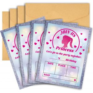 Lbgwp60-20pcs Invitations Pour Fête D'anniversaire, Invitations D'anniversaire Avec Enveloppes Cartes D'invitation D'anniversaire Princesse Pour Fille Pour Enfants Invitations Baby Shower Fête - Neuf