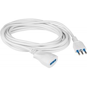 POLYPOOL - Rallonge &eacute;lectrique de 5 m&egrave;tres H05VV-F 3x0,75mm2, fiche et prise italienne 10A 2P+T. Couleur blanche Mod&egrave;le PP0382XAM - Neuf