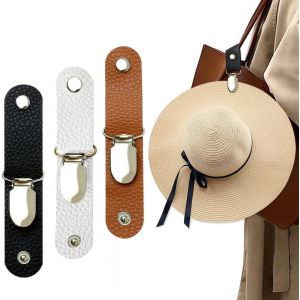 MEVRONISSHOP-Ensemble de 3 Clips de Chapeau de Voyage en Cuir PU, Portables Chapeau Multifonctionnel Clip, avec Accroche-Bec de Canard Pratique pour vos Voyages(marron+noir+Blanc) - Neuf